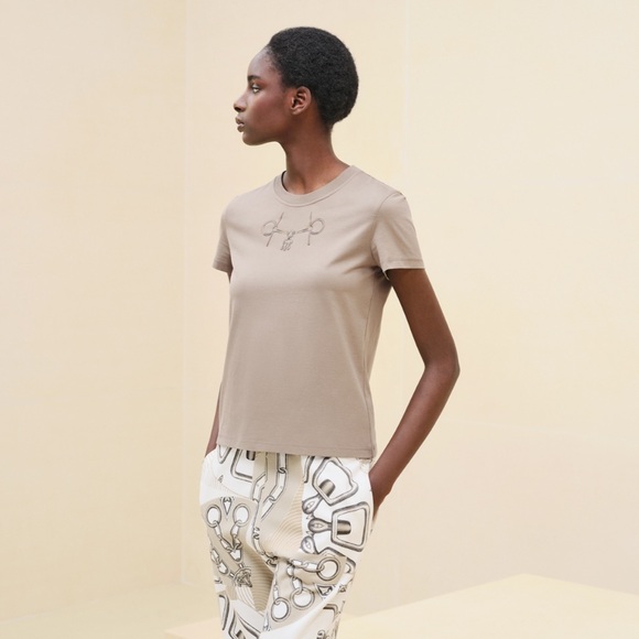 BRAND NEW HERMES Mors straight t-shirt gris etoupe Sz 36 - Picture 6 of 8